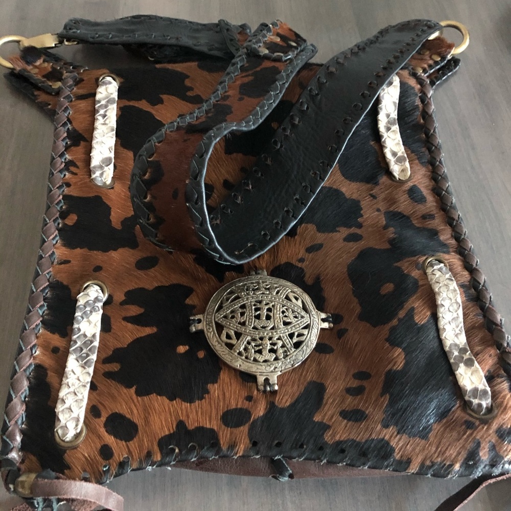 Moochi calf hair and leather crossbody purse